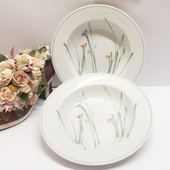 2 Unique Mikasa Sketch Book by Bob Van Allen 9" Bowls Flower Sketch - Picture 3 of 14